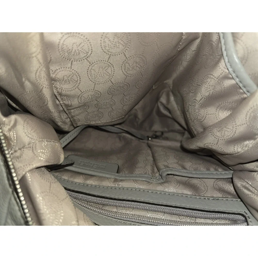 Michael Kors Fulton Hobo Shoulder Bag Gray Pebbled Leather Silver MK Logo Charm